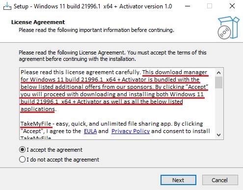 Fałszywy instalator Windows 11