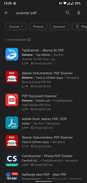 aplikacje do skanowania PDF w sklepie Google Play