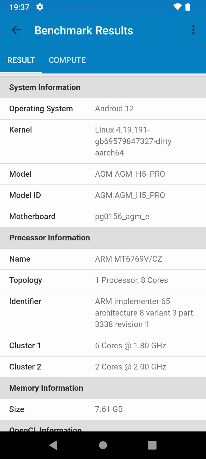 AGM H5 Pro screen