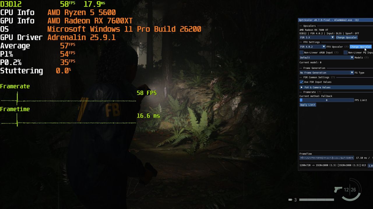 Alan Wake 2 - Optiscaler FSR 4