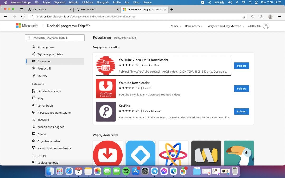 Microsoft Edge - rozszerzenia Microsoft