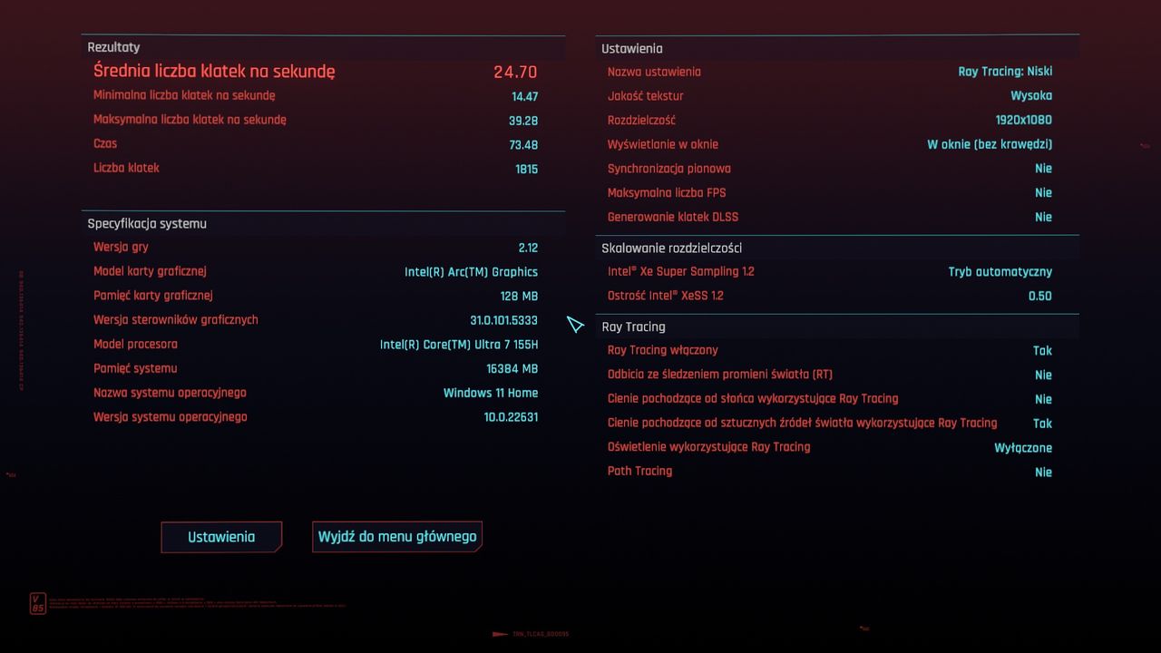 MSI Claw - osiągi Cyberpunk 2077