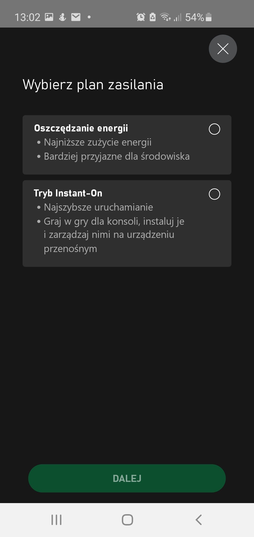 Xbox Series X - wybór planów zasilania