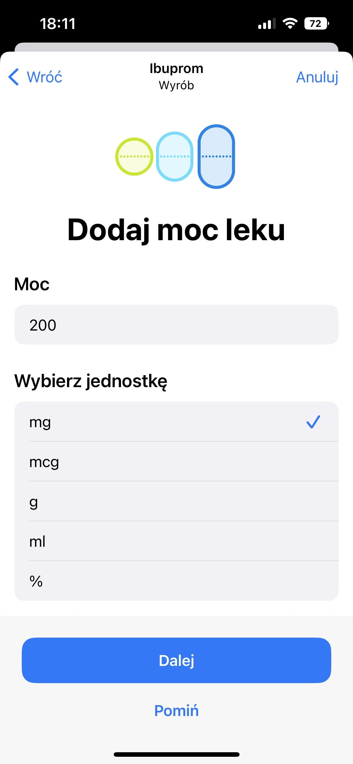 Zdrowie leki iOS 16