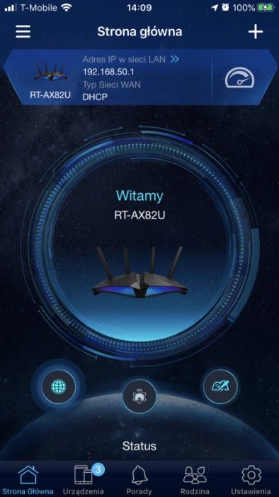 ASUS RT-AX82U - Aplikacja mobilna - ekran główny