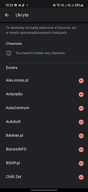 Google Discover własne preferencje