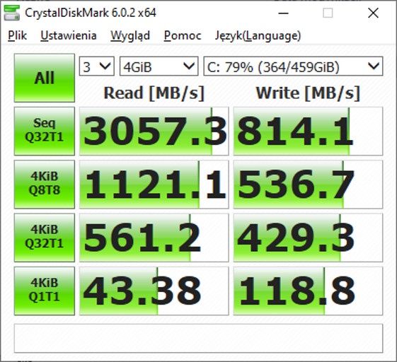 Razer Blade Pro 17 2020 - Test CrystalDiskMark 85% zapełnienia