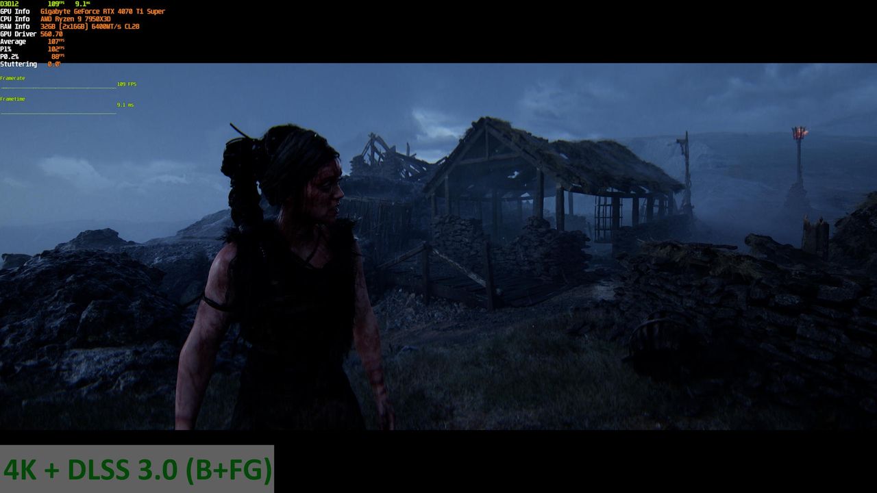 Hellblade 2 - porownanie 7 - 4K + DLSS B + FG
