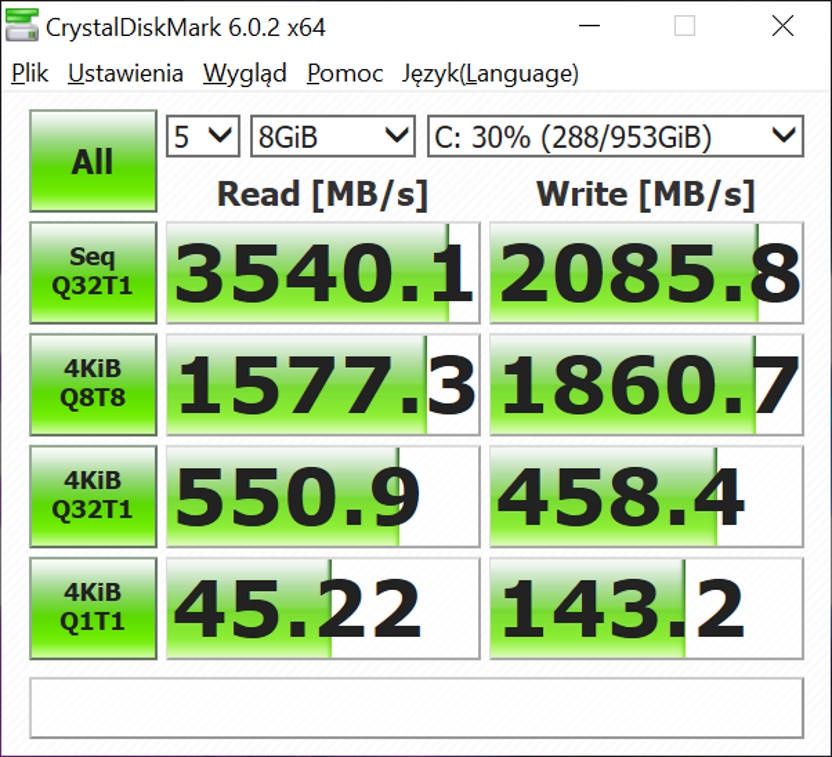 Lenovo Legion 5 Pro - wyniki CrystalDiskMark