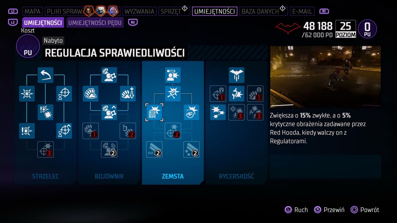 Gotham Knights - drzewko umiejętnosci Red Hooda