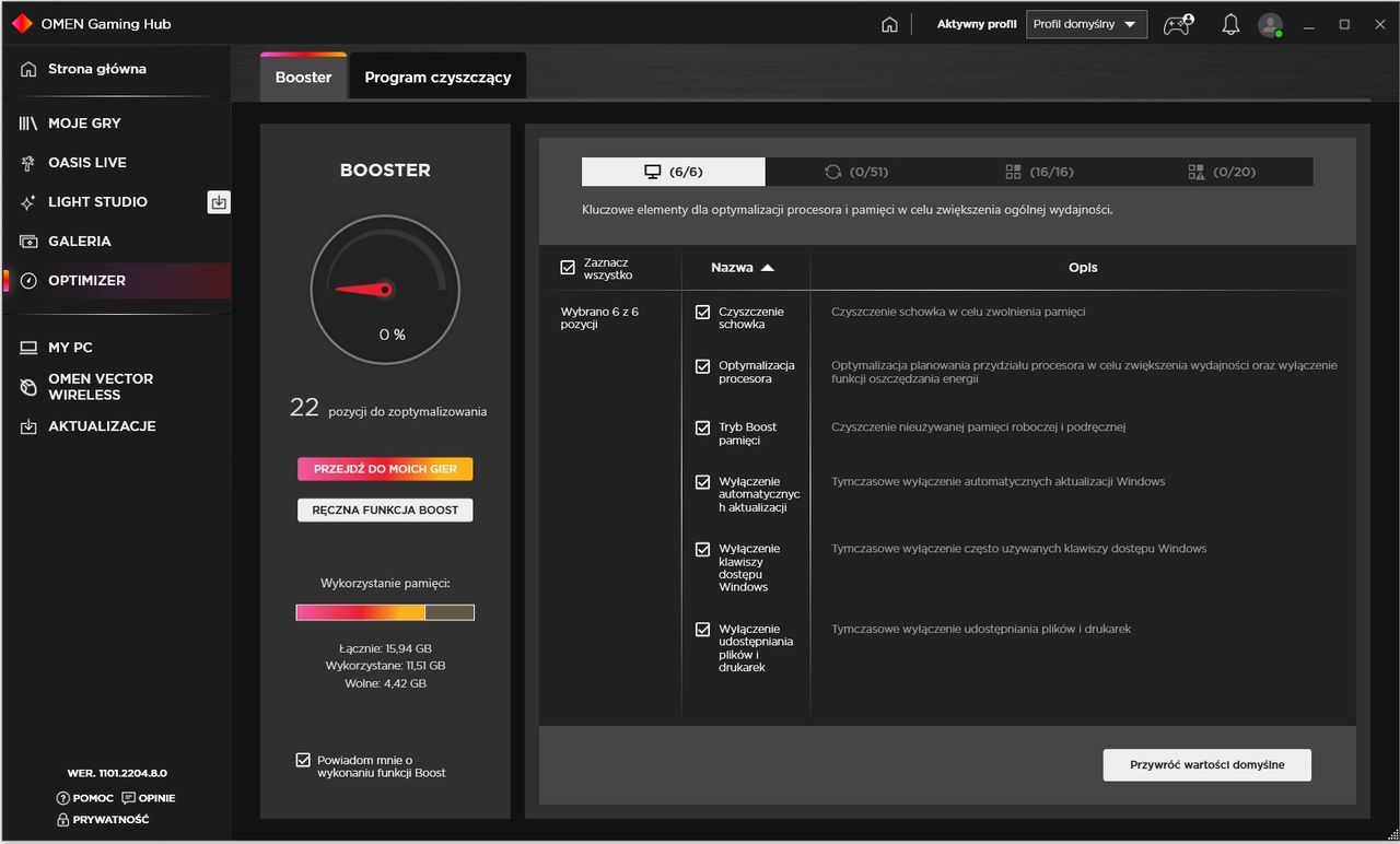Omen Vector Wireless - Omen Gaming Hub i Optimizer