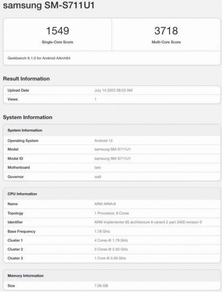 Galaxy S23 FE benchmark