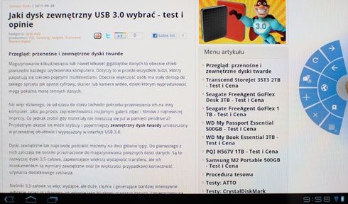 Sony Tablet S - szybkie sterowanie
