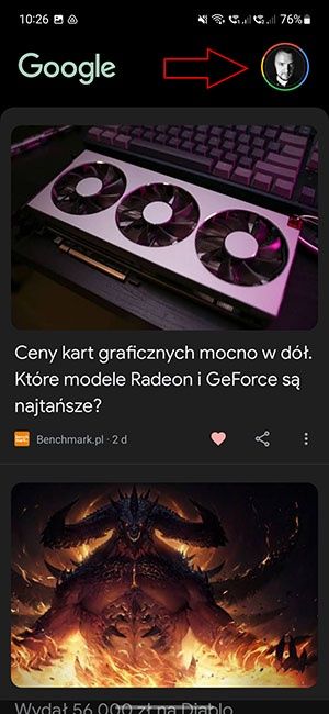 Google Discover ustawienia