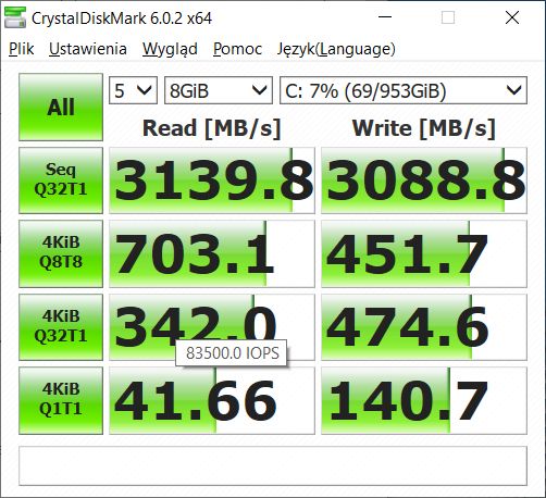 HP Spectre X360 14 - Crystaldiskmark - pełen dysk
