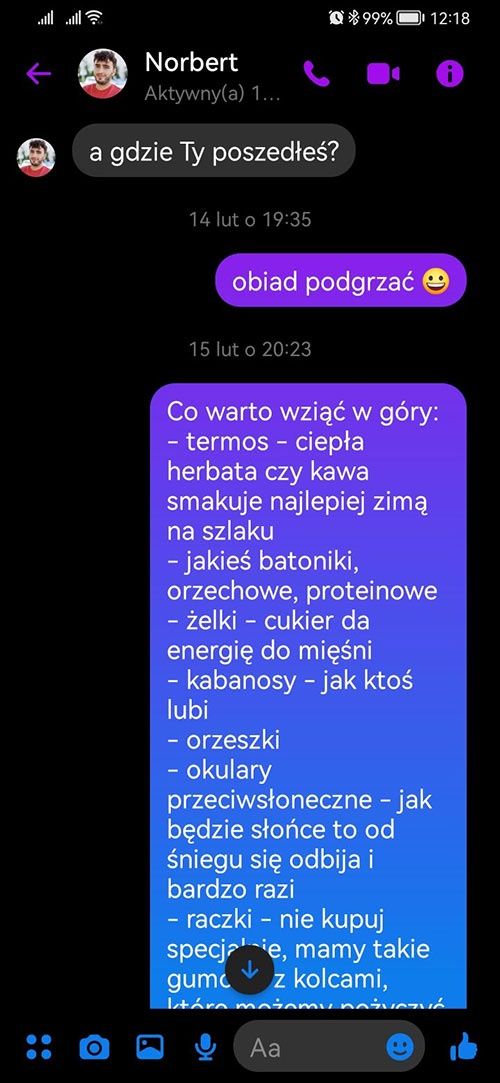 messenger rozmowa z norbert
