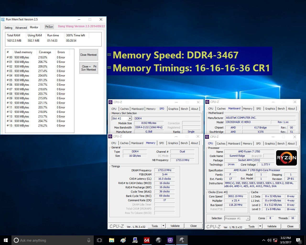 G.Skill Flare X 2x 8 GB 3466 MHz - AMD Ryzen 7 1700