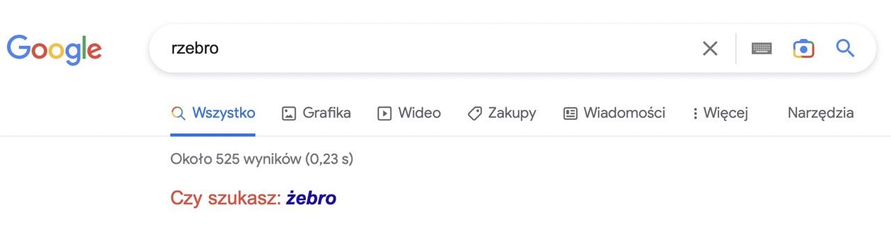 poprawność słów w google