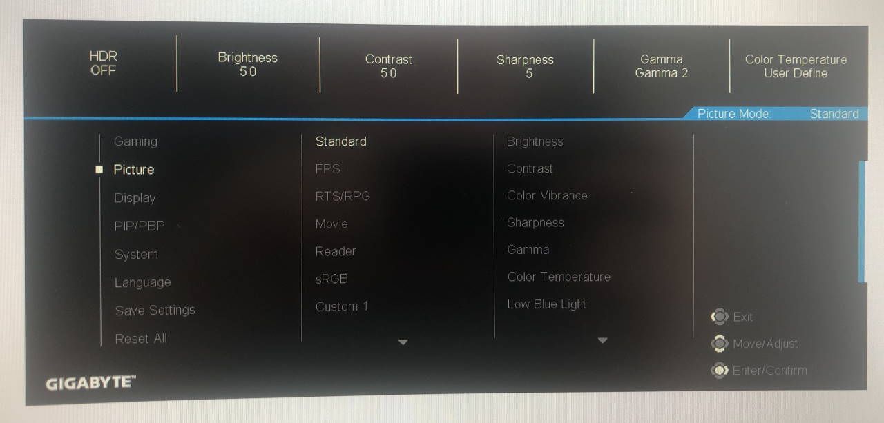 Gigabyte G27QC - OSD Profile obrazu