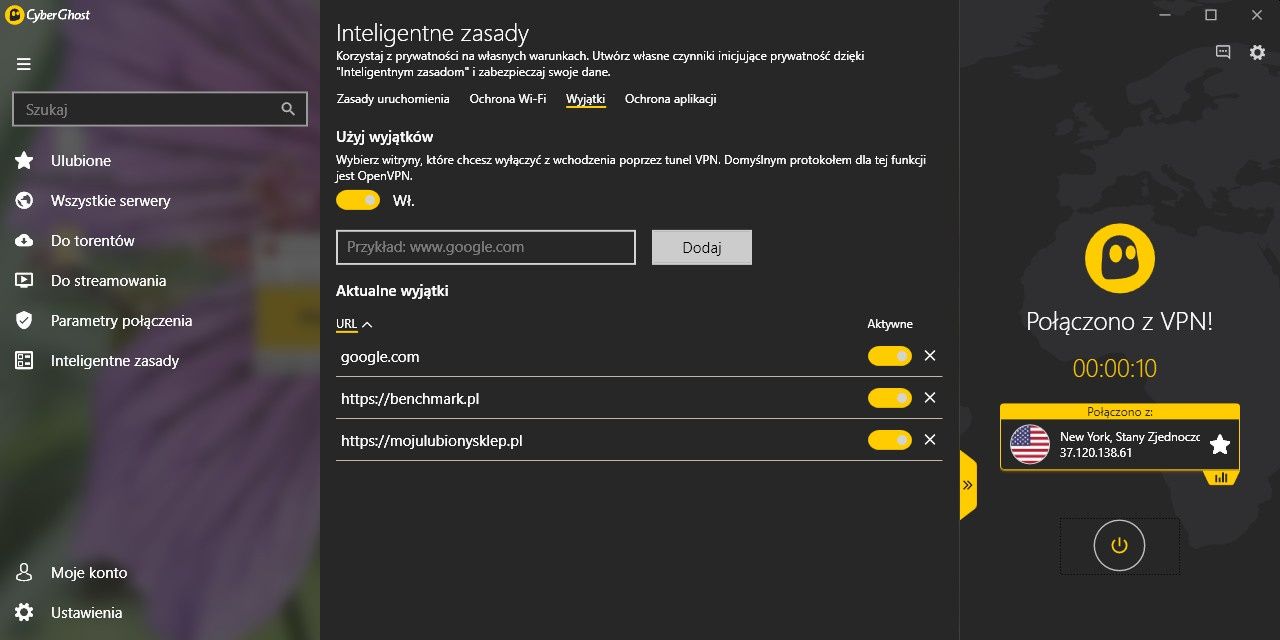 CyberGhost VPN wyjątki