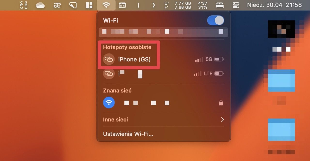 łączenie z hotspot iPhone