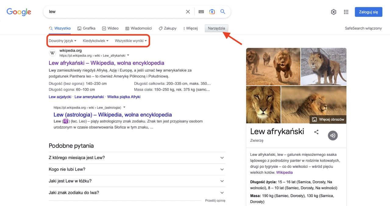 google filtrowanie