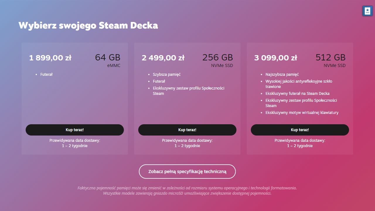 Steam Deck - ceny nowych konsol