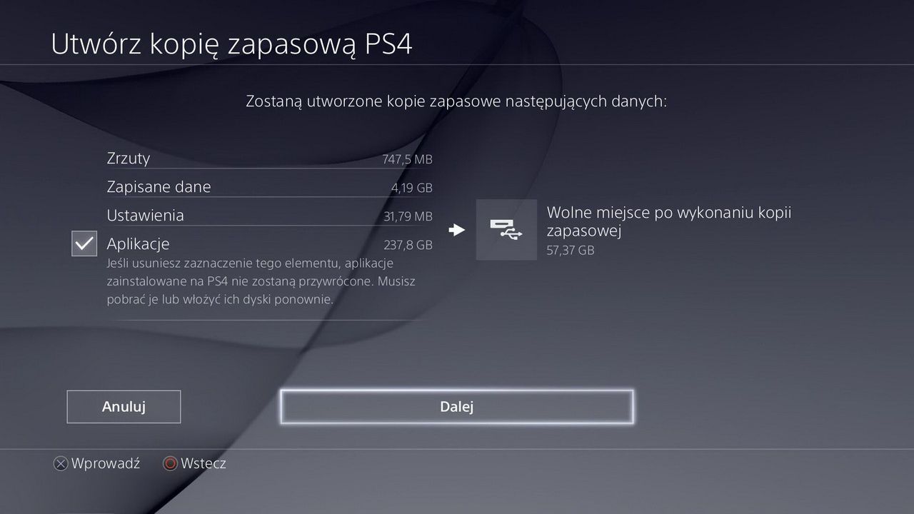 Tworzenie kopii zapasowej przed zmianą na Seagate Game Drive for PlayStation