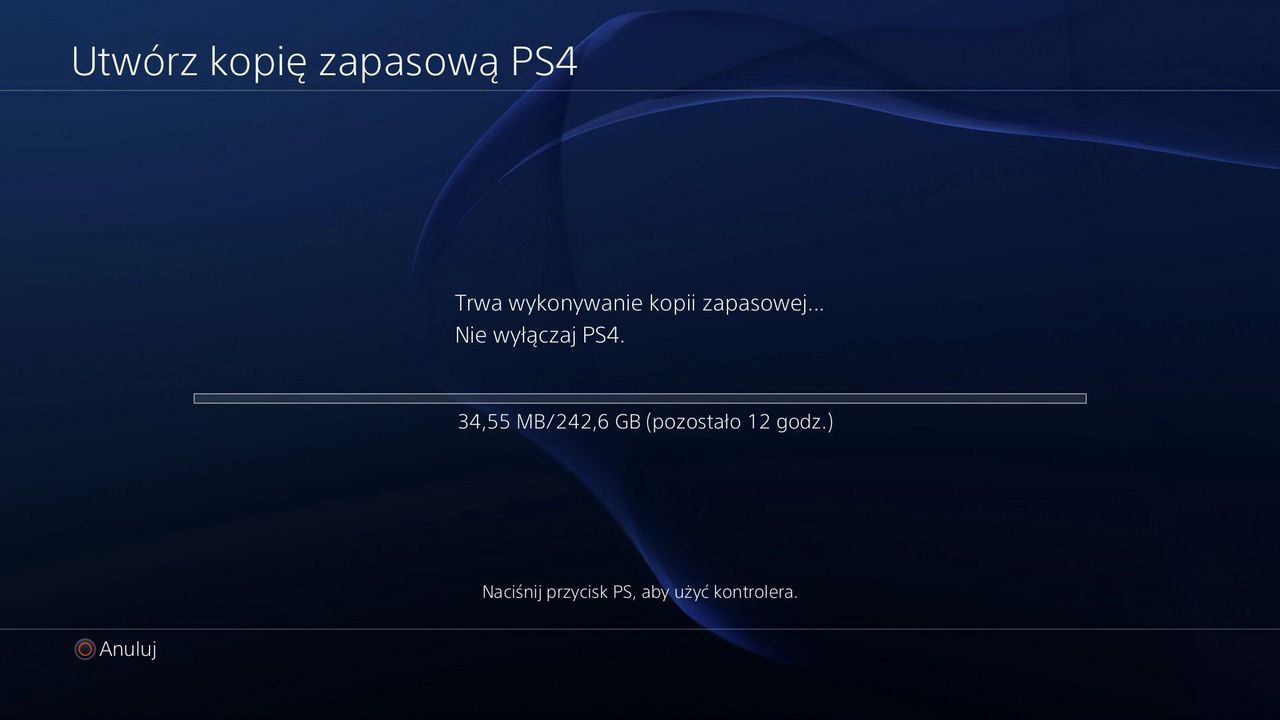 Seagate Game Drive for PlayStation -kopia zapasowa w toku