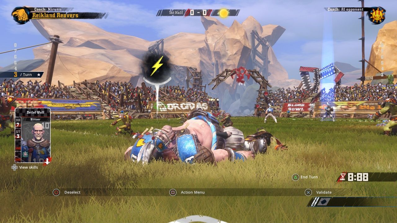 Blood Bowl II na PS4 - nokaut zawodnika