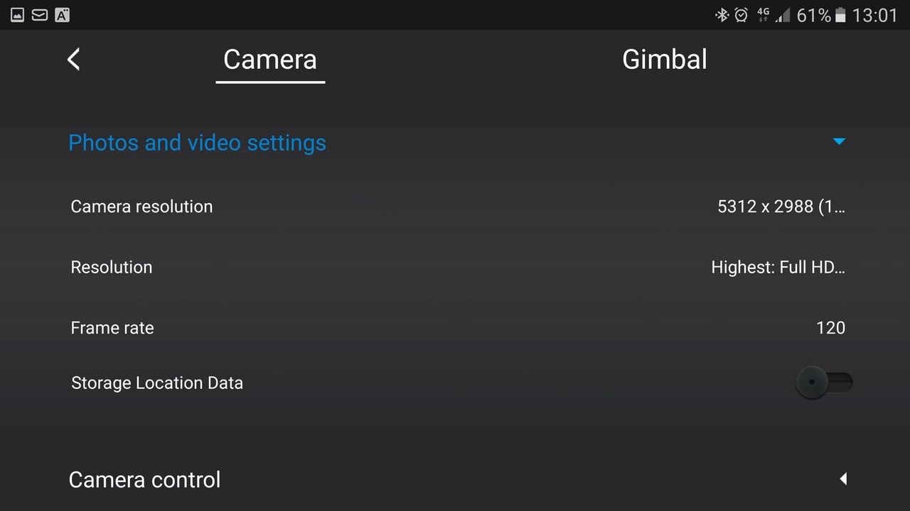 Feiyu-Tech Vimble C - ustawienia wideo Android
