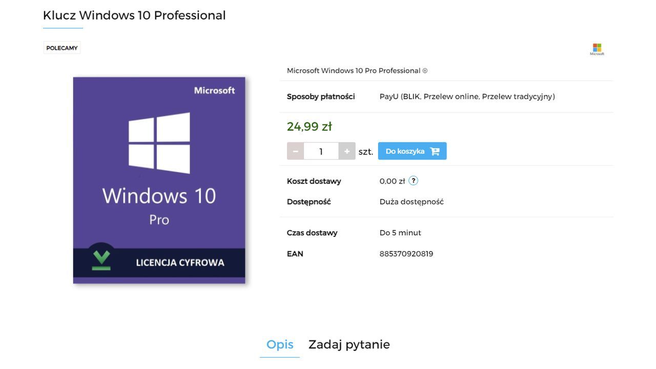 Tani klucz Windows