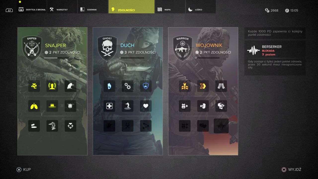 Sniper: Ghost Warrior 3 - rozdział punktów między stylami Snajpera, ducha i wojownika