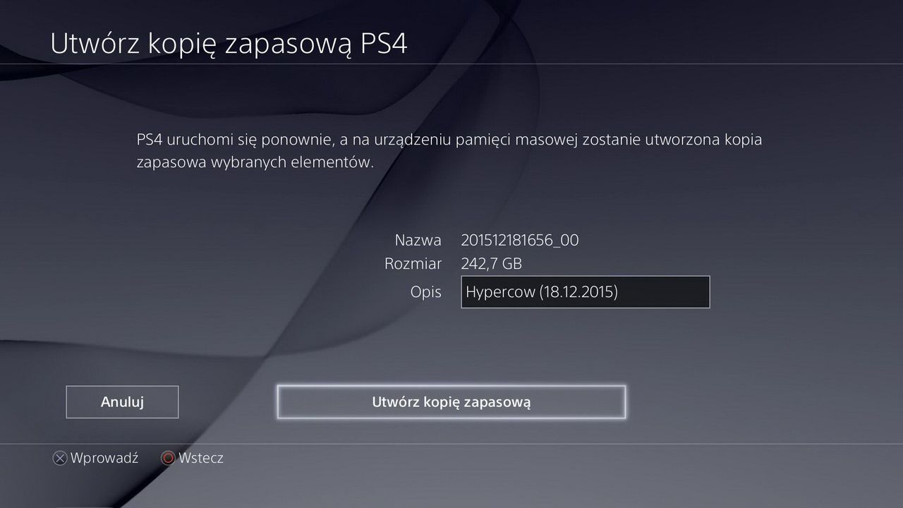 Kopia zapasowa przed przeniesieniem na Seagate Game Drive for PlayStation