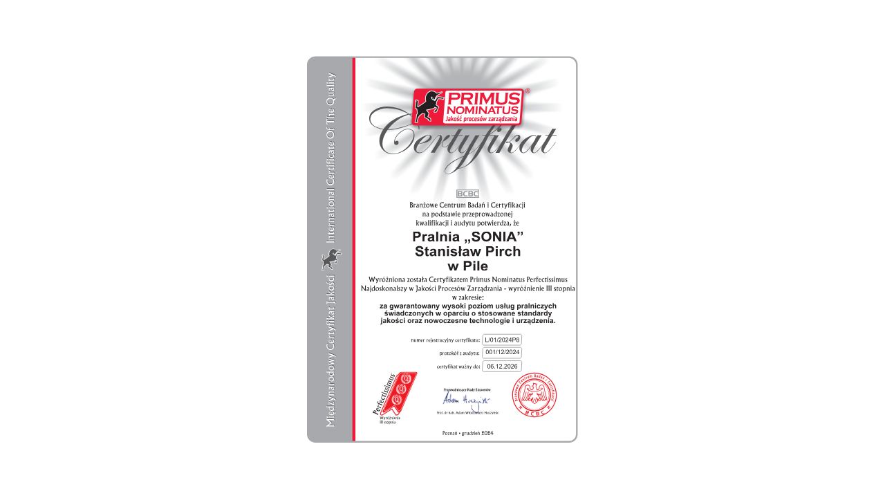 Nagroda dla Pralni "SONIA"