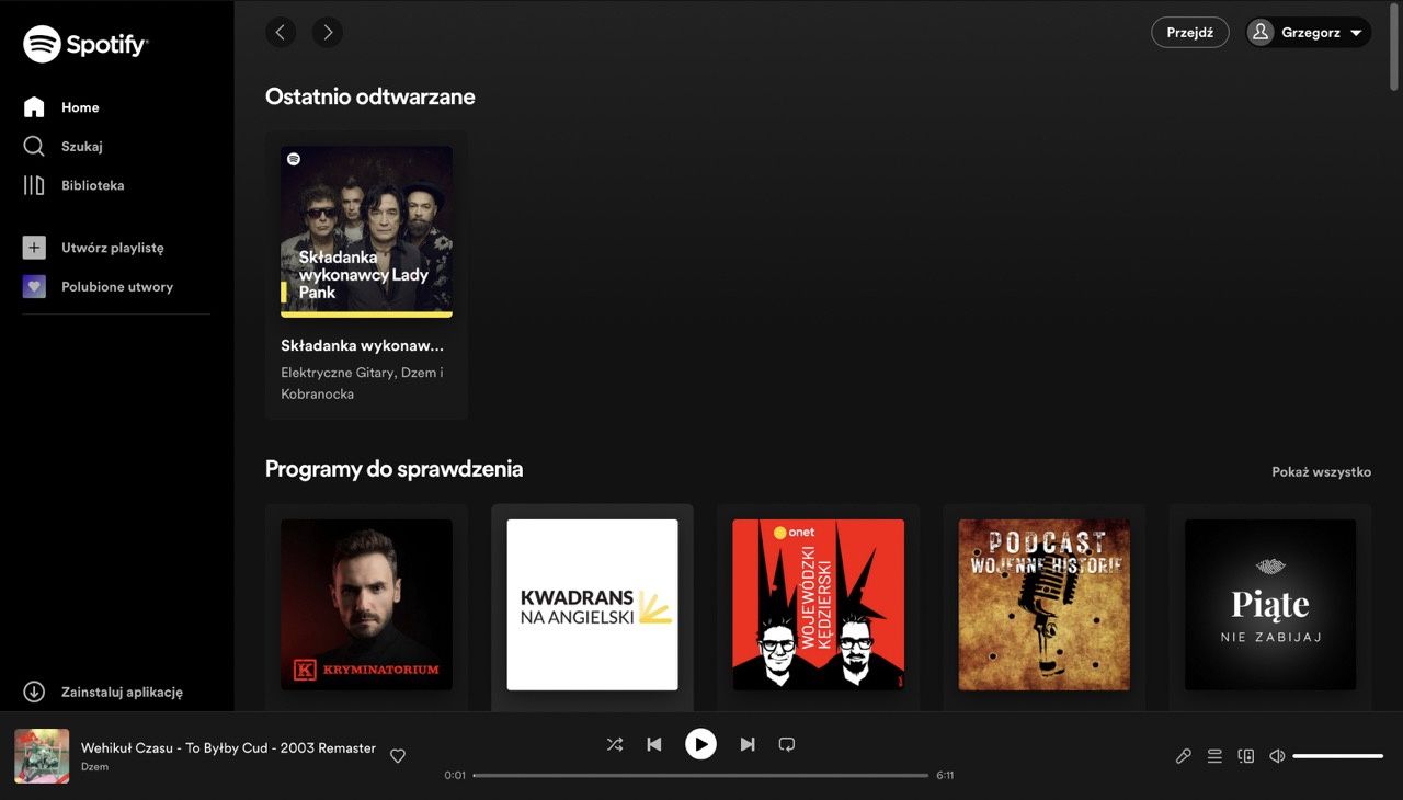 odtwarzacz internetowy Spotify