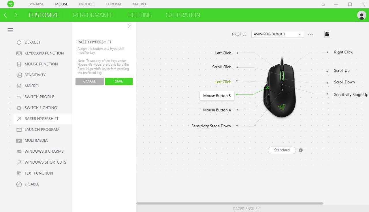 Razer Basilisk - ustawienia hipershift