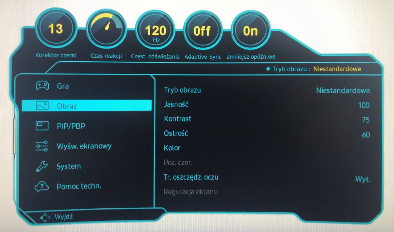 Samsung Odyssey G9 - menu obrazu