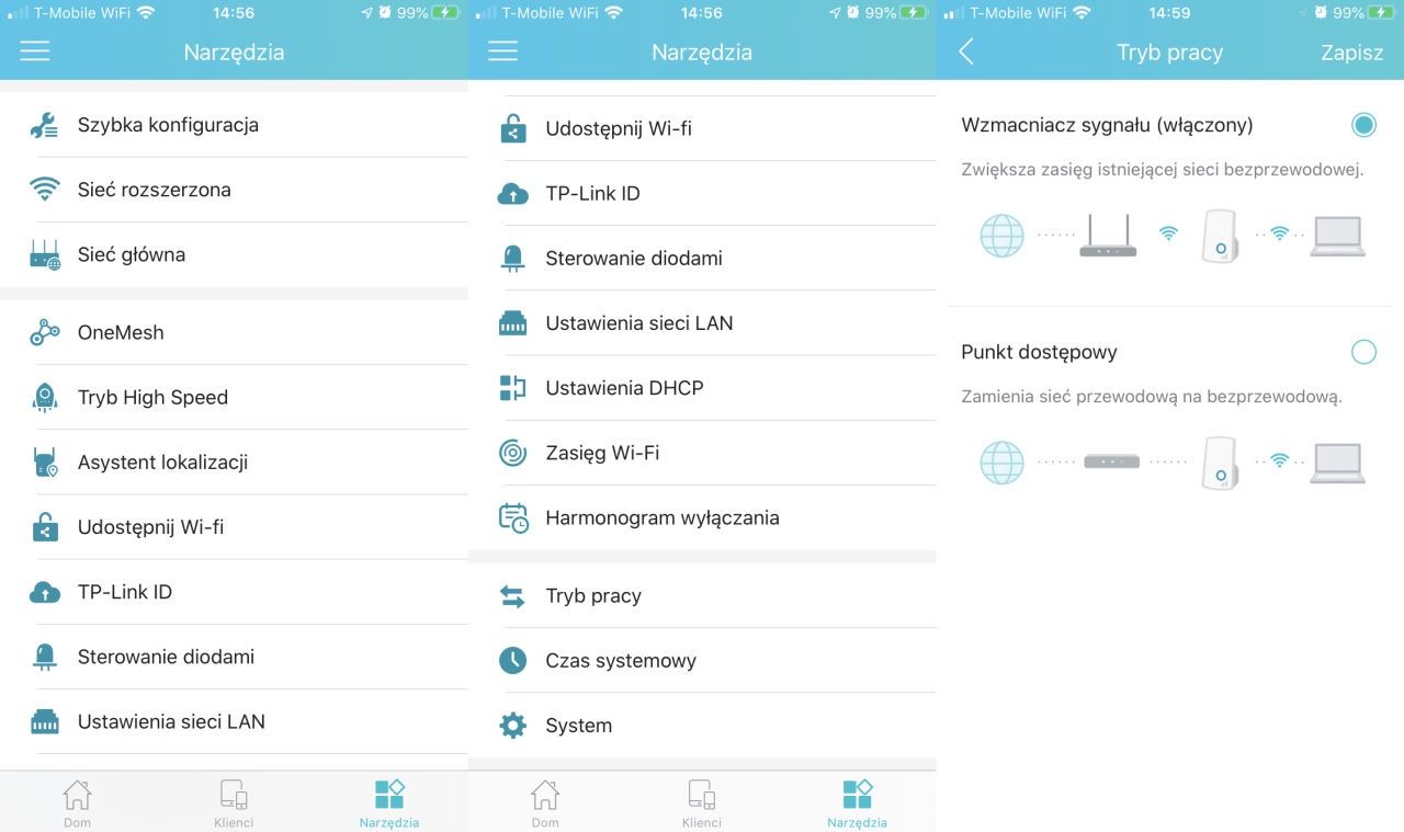 TP-Link RE505X - zaawansowane funkcje aplikacji