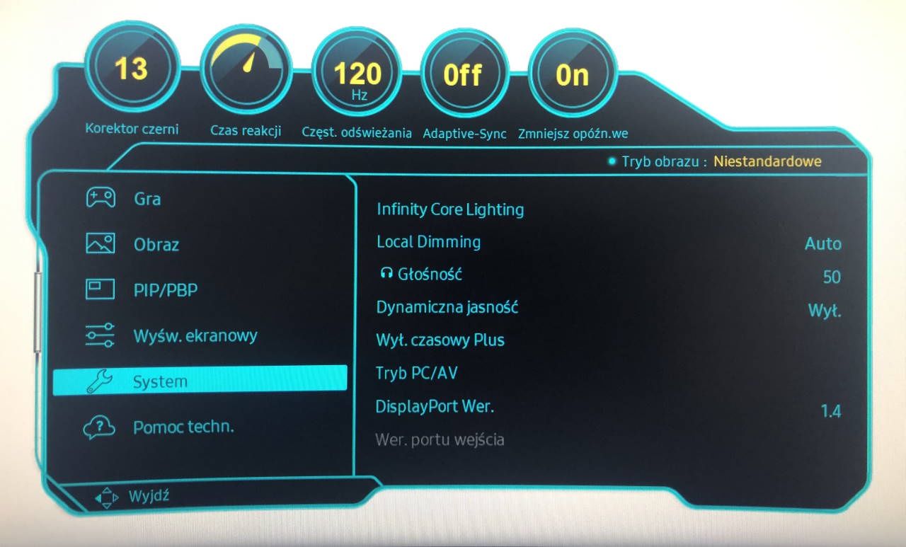Samsung Odyssey G9 - menu systemowe