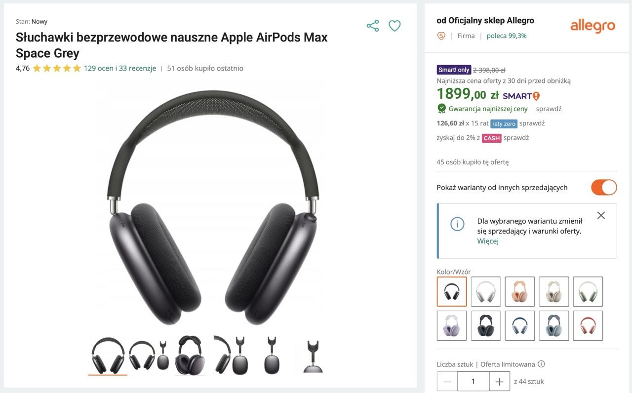 air pods max promocja allegro