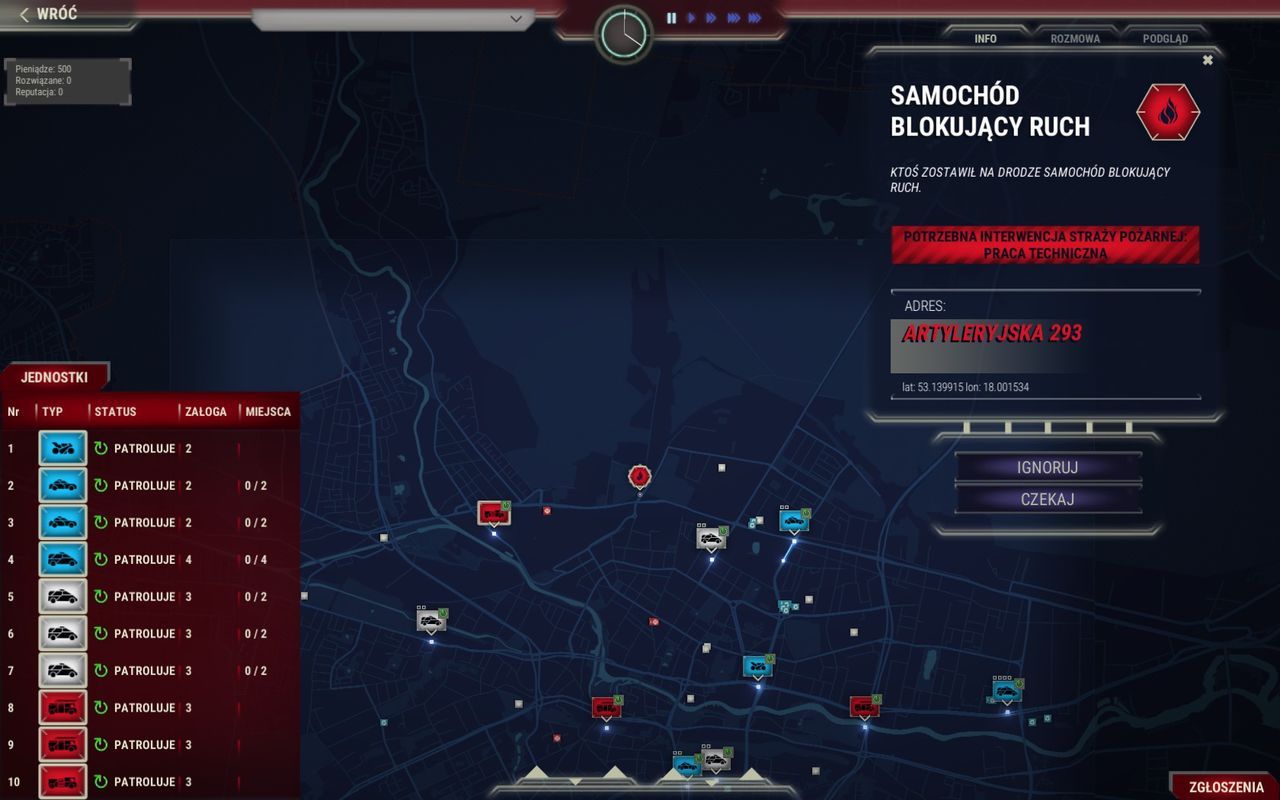 Operator numeru alarmowego - samochód blokujący ruch