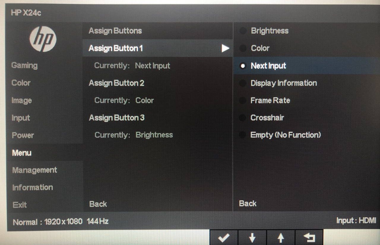 HP X24c - Menu OSD edycja przycisków