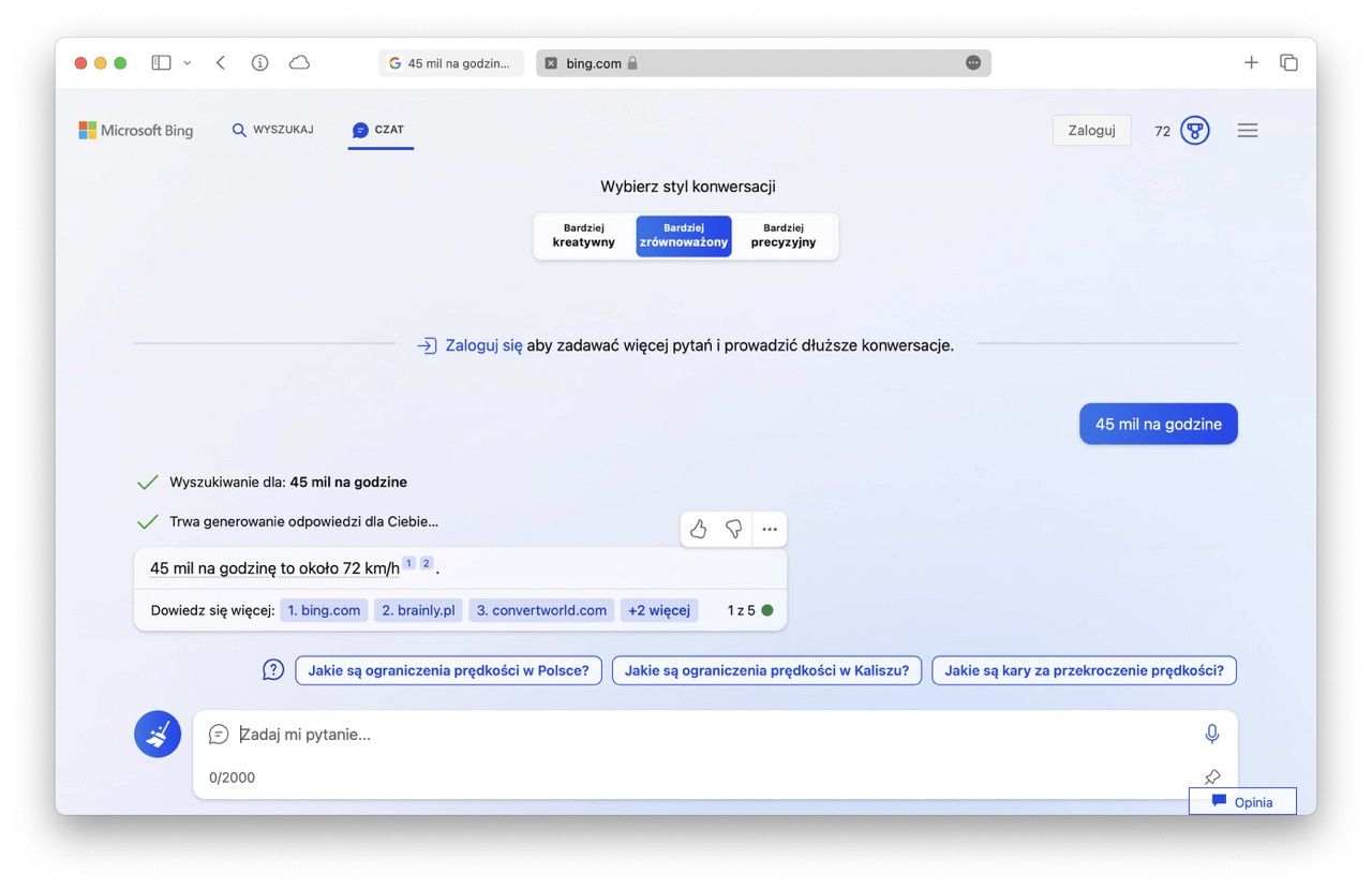 chatbot bing mile