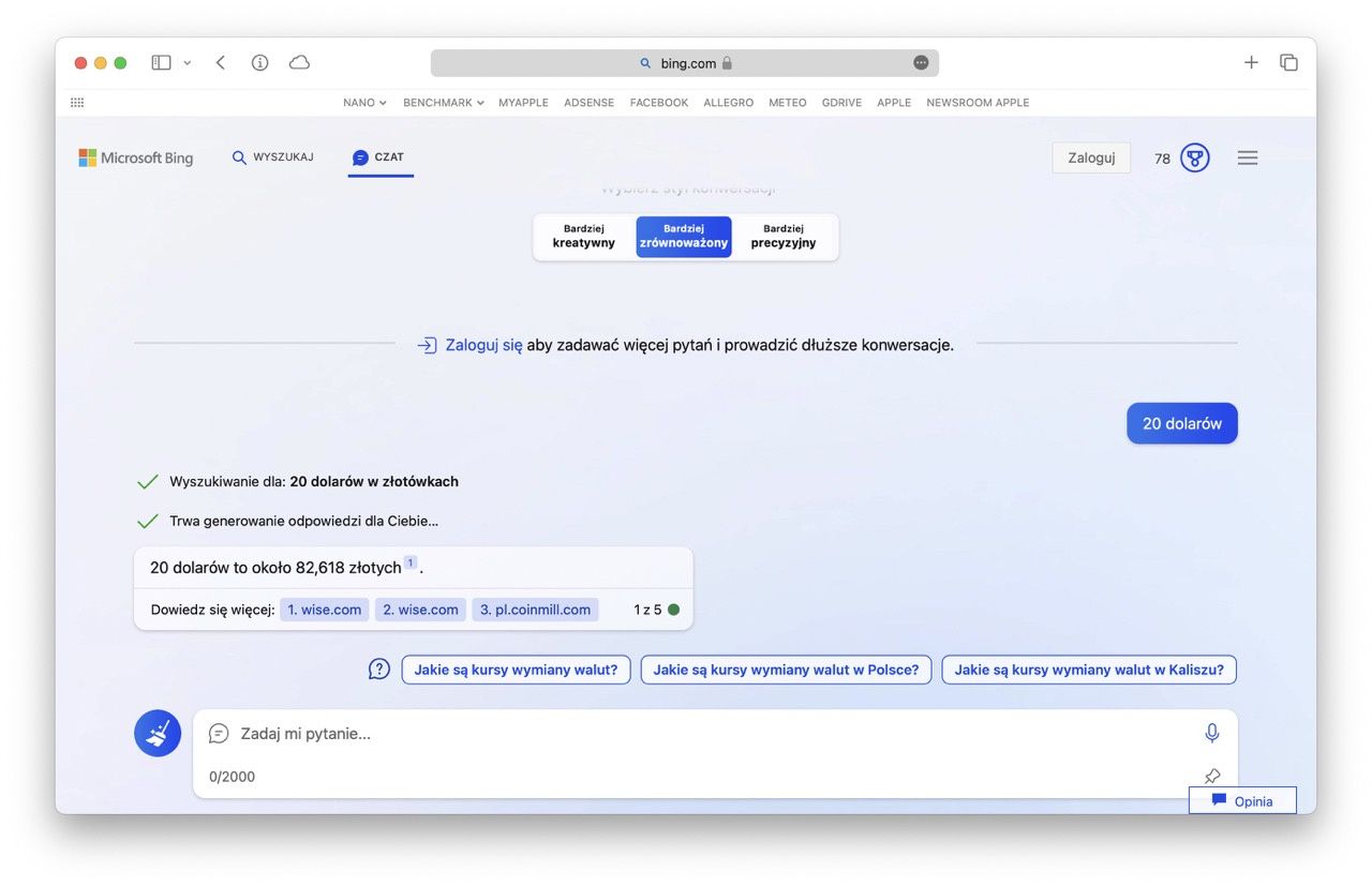 chatbot bing kursy