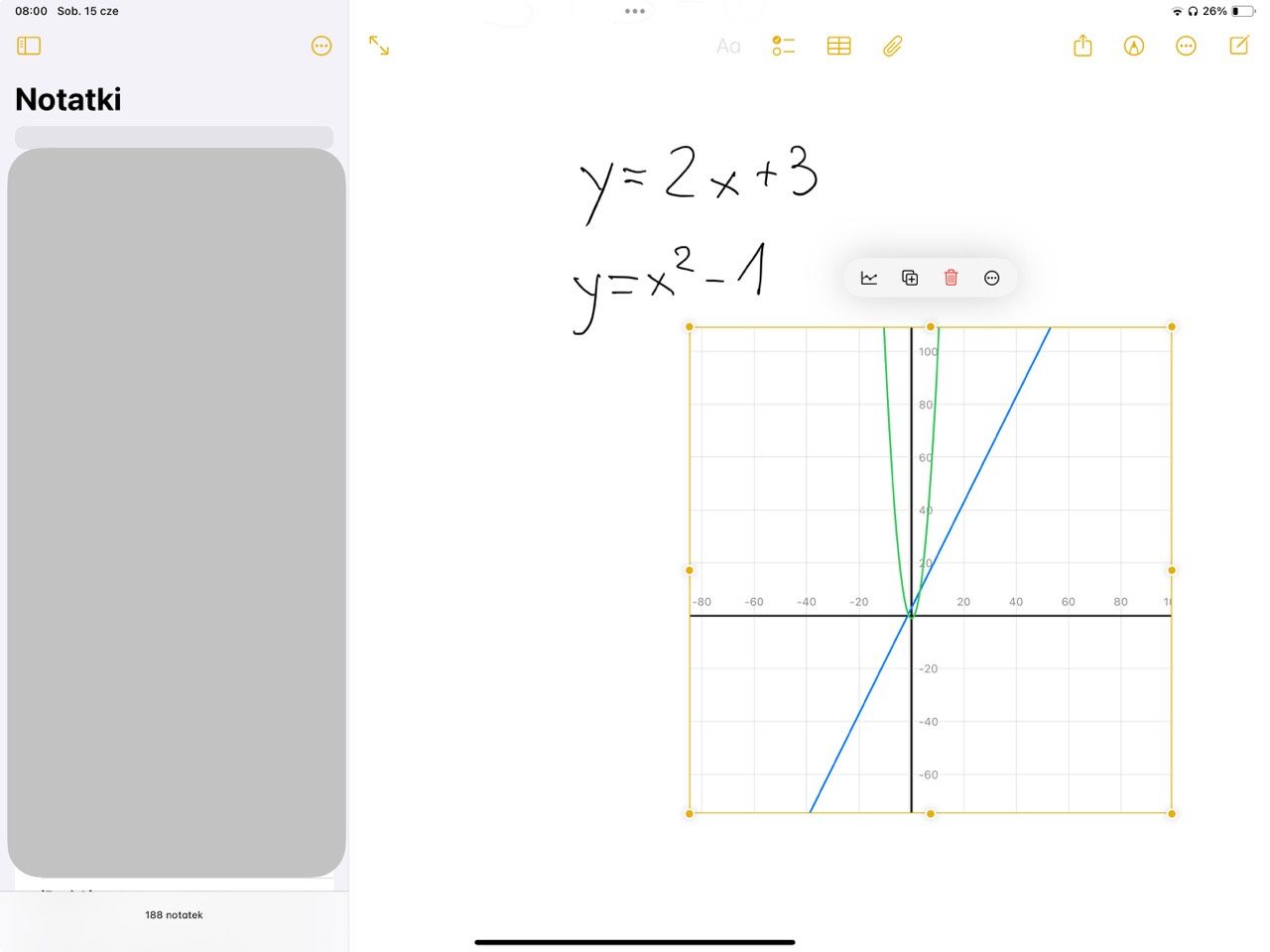 iPadOS wykresy funkcji