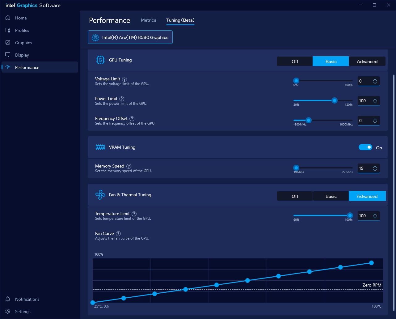 Intel ARC B580 Limited Edition - panel sterowania Intel ARC 4