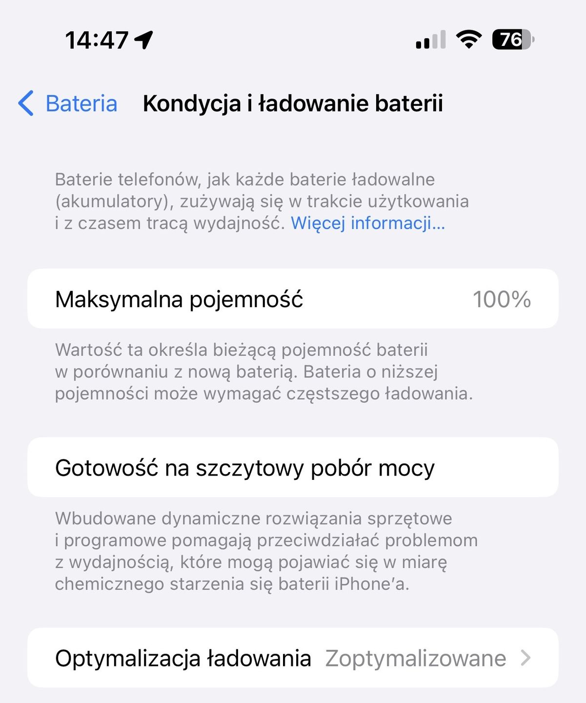Kondycja baterii iphone