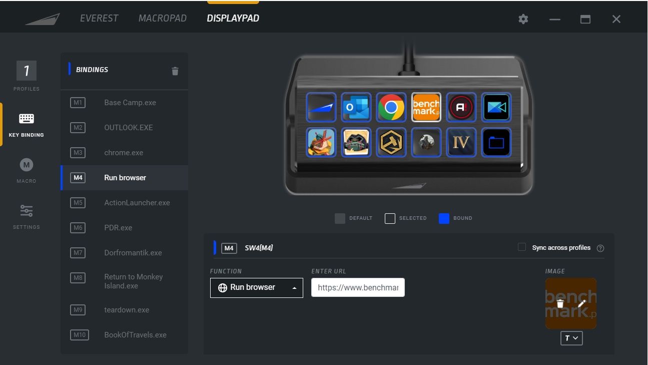 Mountain DisplayPad - przypisane funkcje z ikonami
