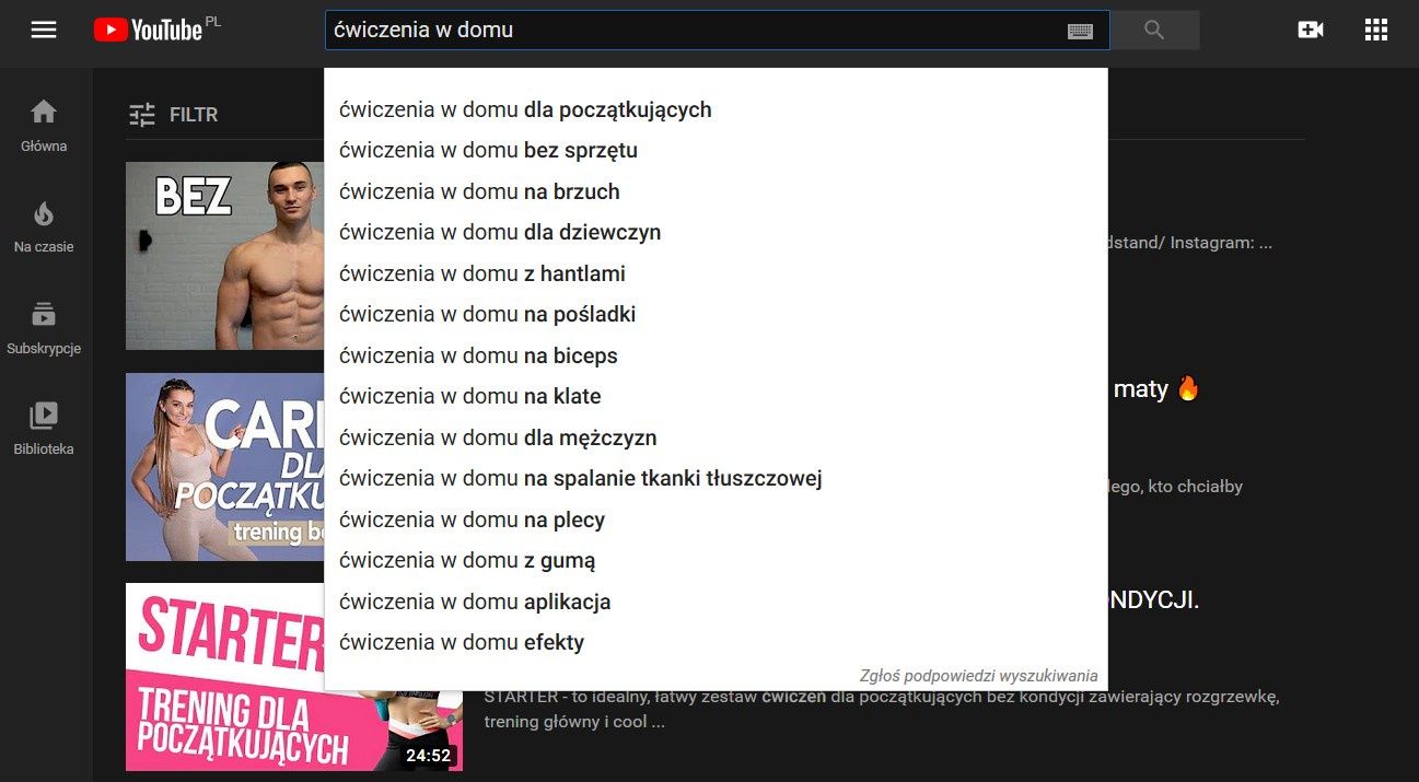 ćwiczenia w domu - trening w domu na youtube